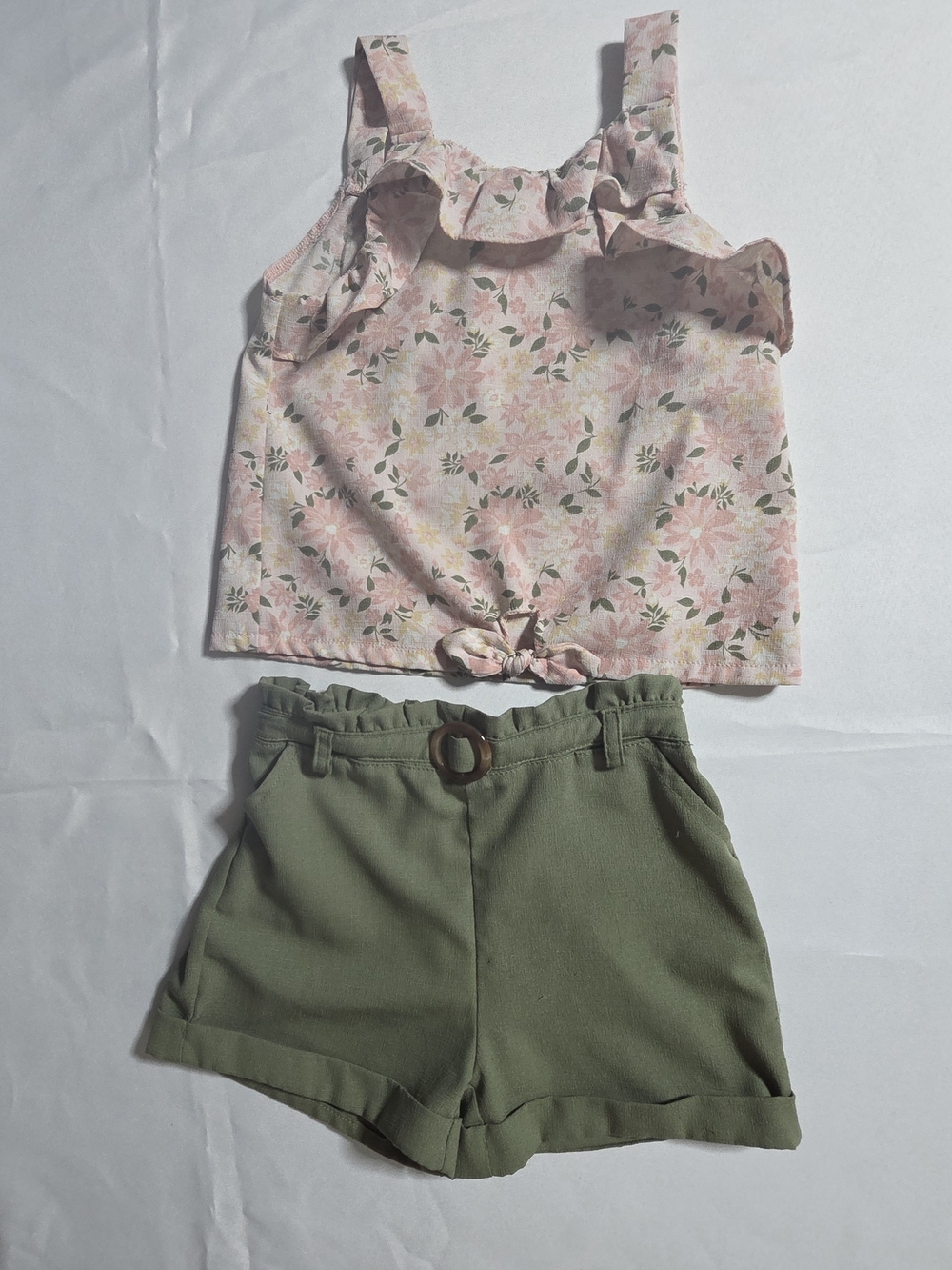 Nicole Miller New York Girls Olive Green Paperbag Waist Shorts